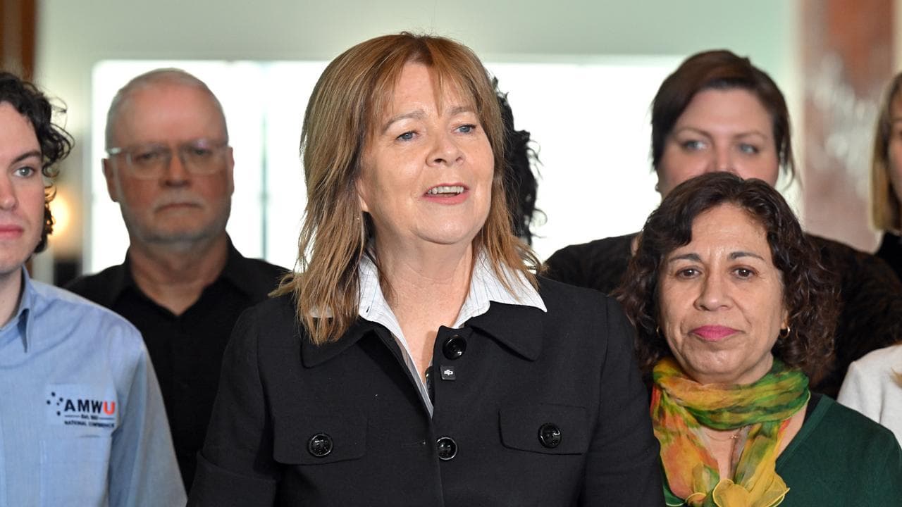 ACTU President Michele O'Neil and fellow unionists