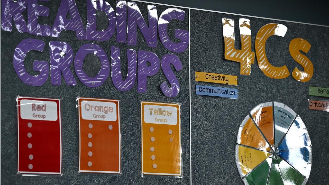 Learning material on the wall of a classroom