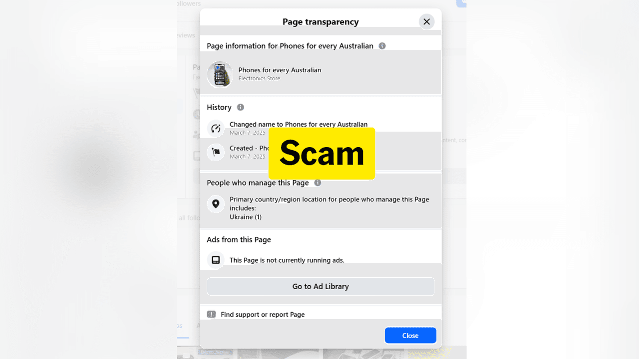 One of the pages featuring the scam.