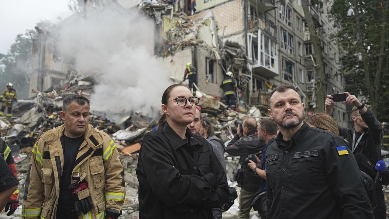 Ukraine's Prime Minister Yuliia Svyrydenko after an attack in Kyiv