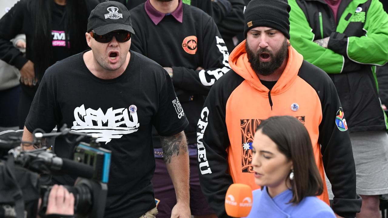 TV crew at a CFMEU rally