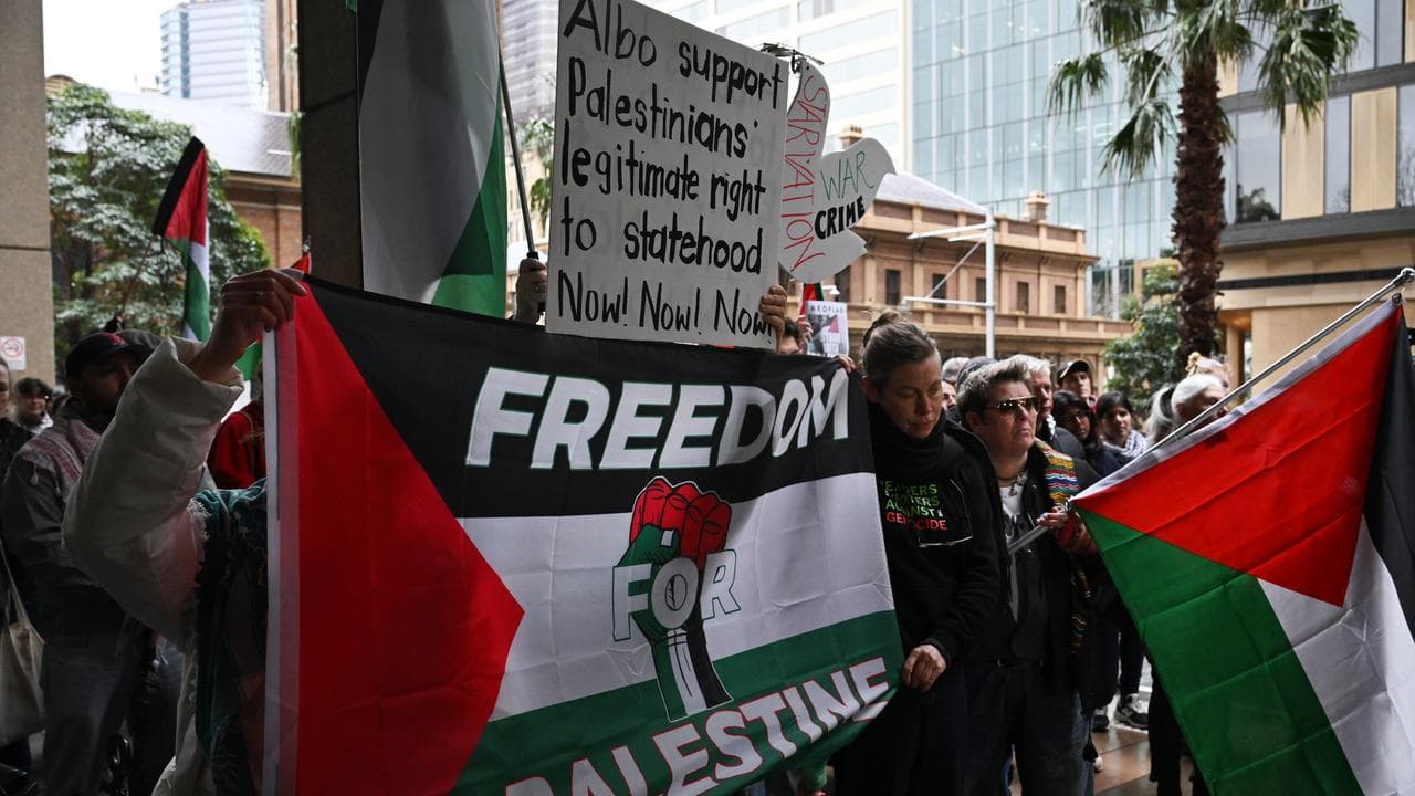 Pro-Palestine protesters outside court