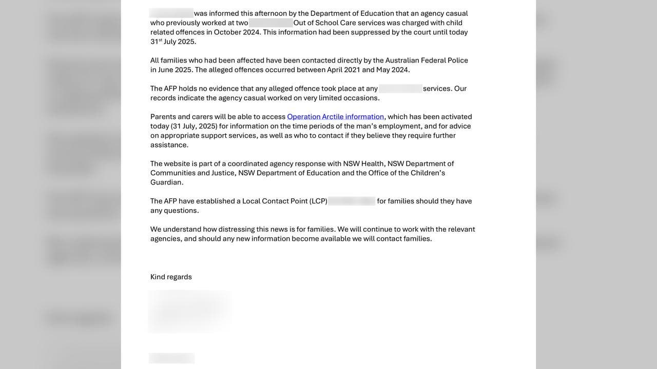 Letter sent to parents