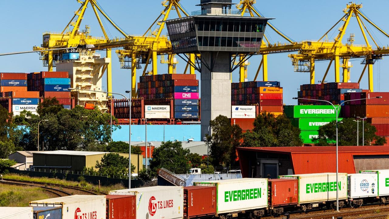Shipping containers and a freight train