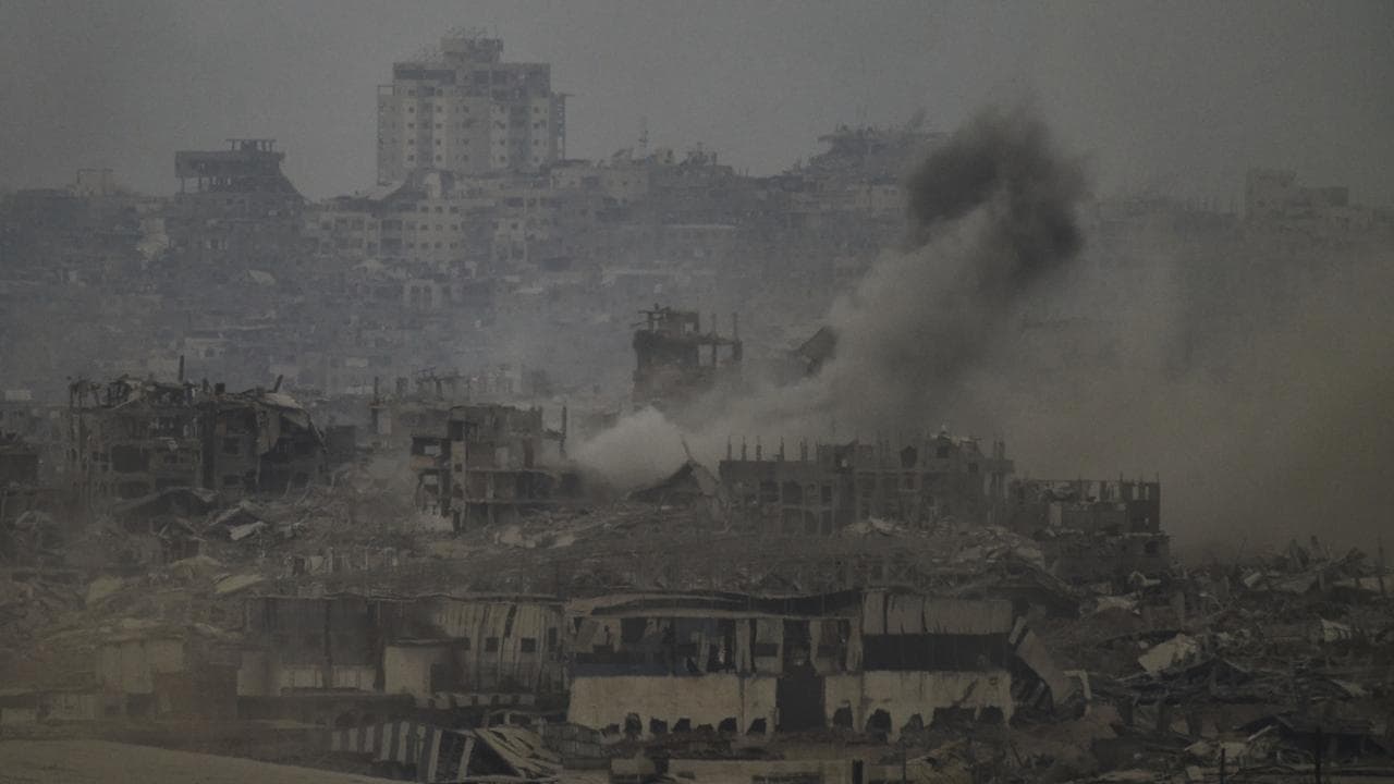 Destroyed buildings following an Israeli shelling in the Gaza Strip