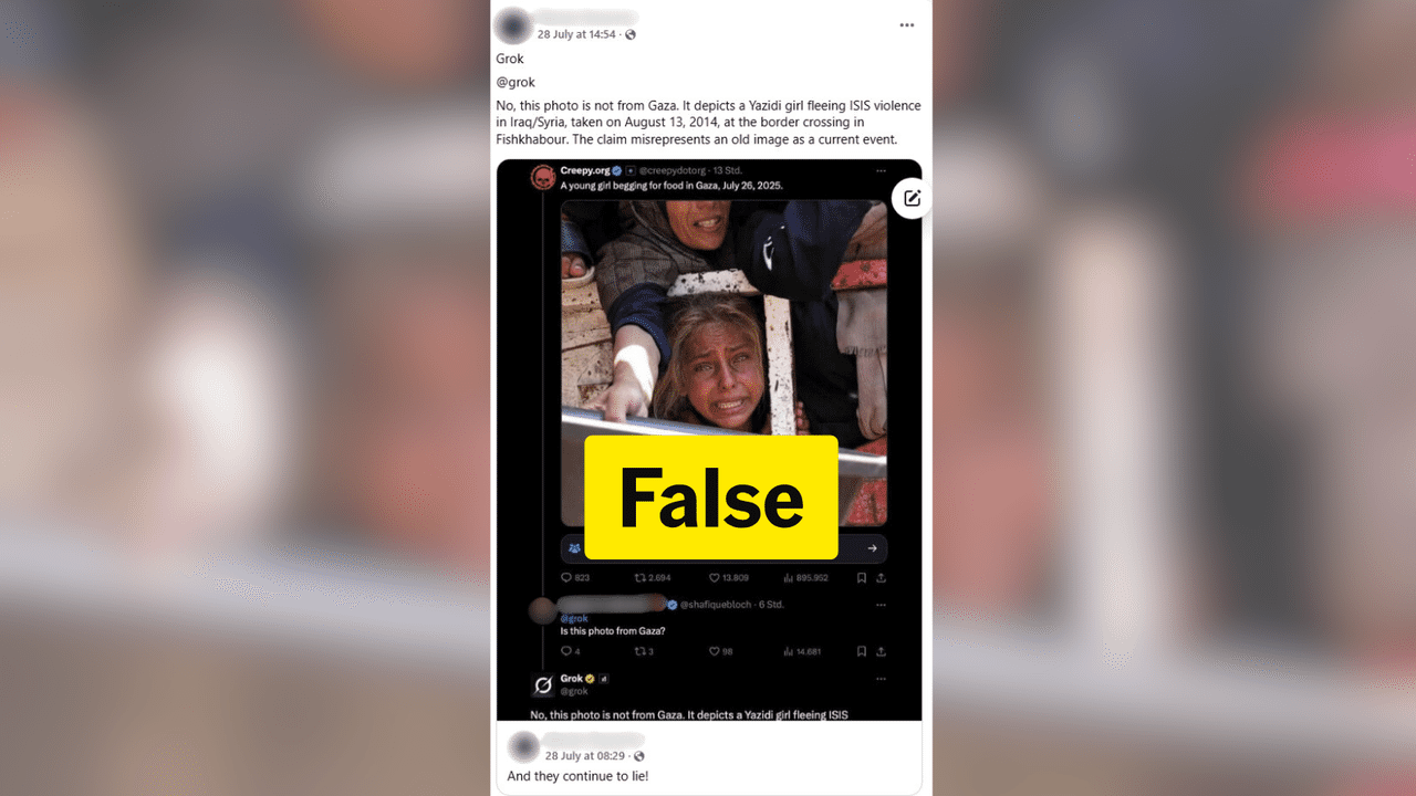 Facebook post claiming pic of girl in Gaza in 2025 is Iraq in 2014