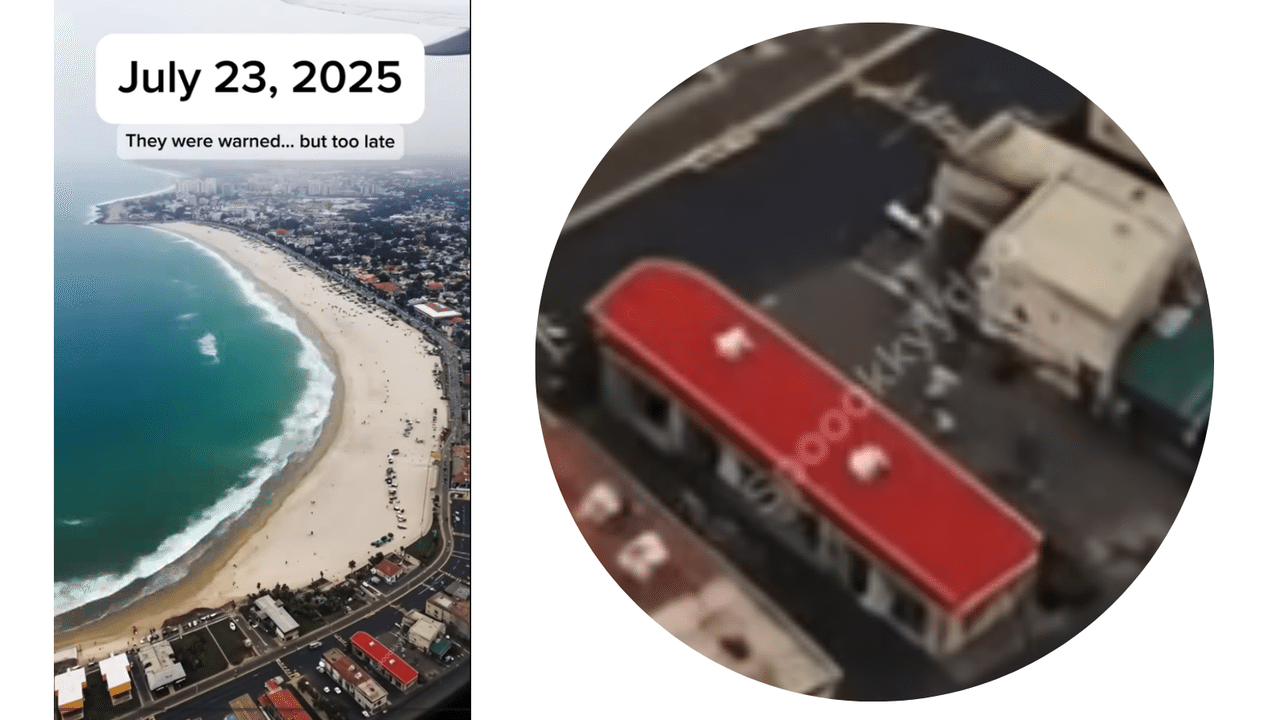 Close up of TikTok account watermark on fake tsunami video