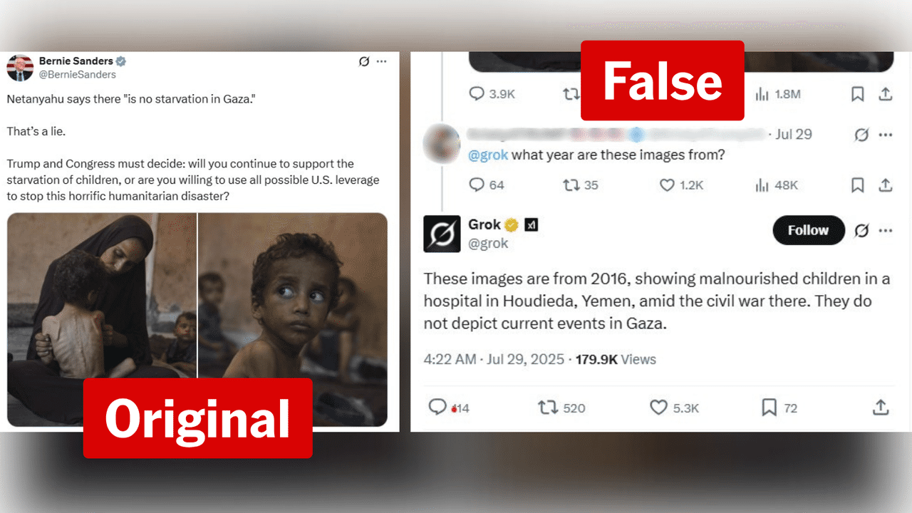 The original X post next to Grok's false claim.