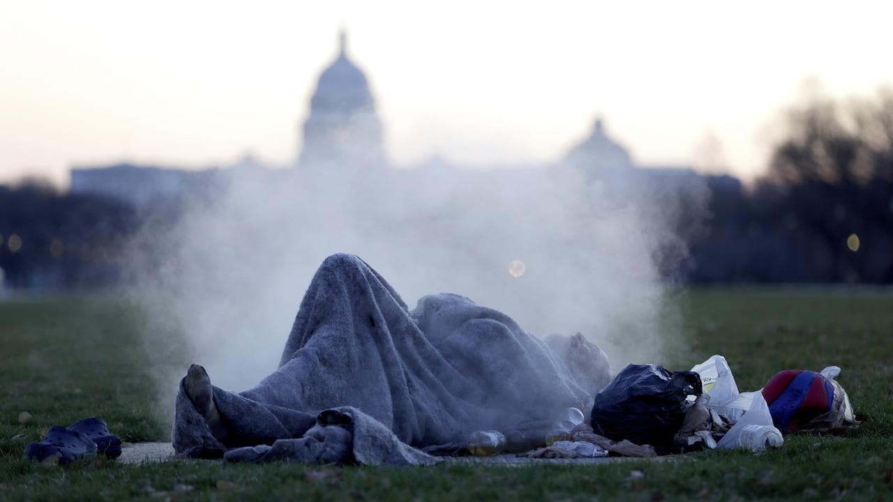 A homeless man near the US Capitol building