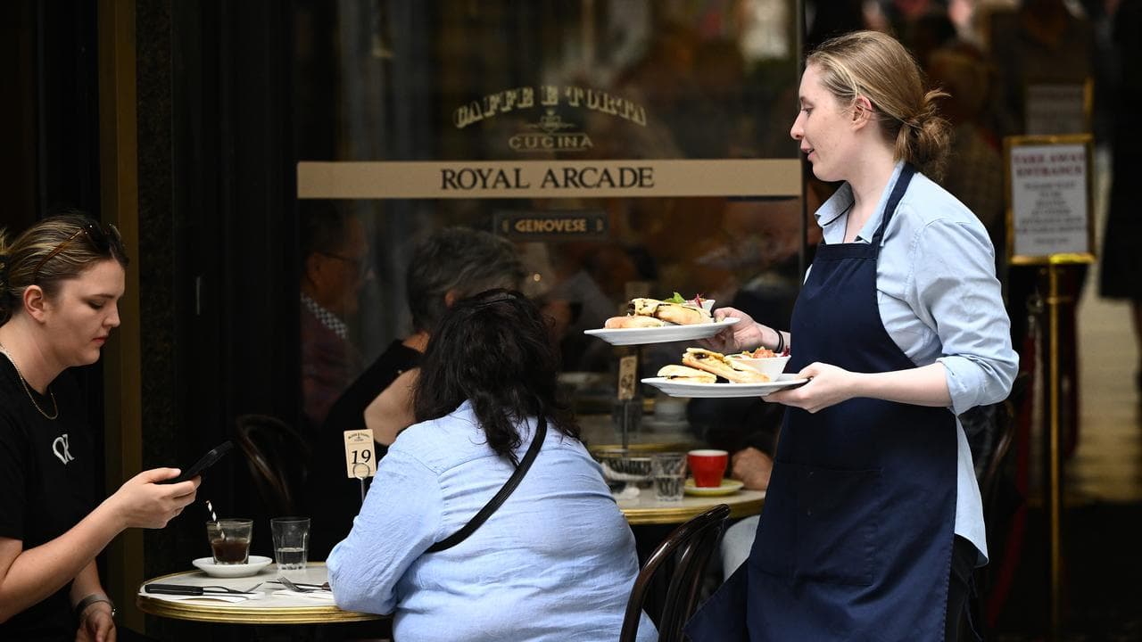 A cafe worker in the central business district in Melbourne