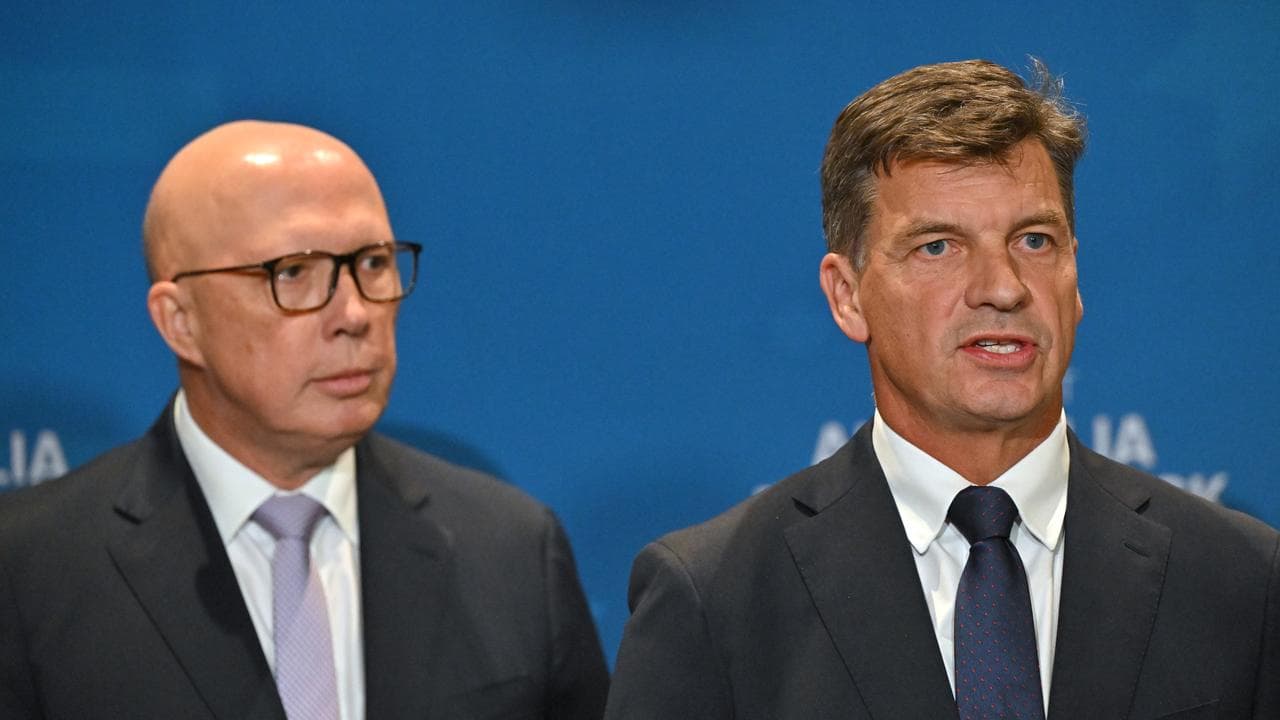 Peter Dutton and Angus Taylor at a press conference.