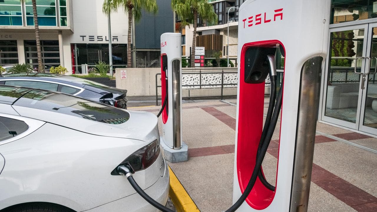 Tesla electric vehicles recharging (file image)