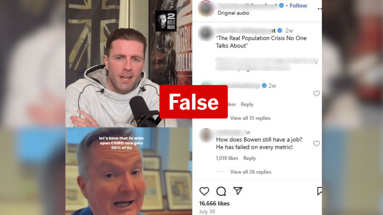 Instagram post claiming CSIRO is half funded by private sector