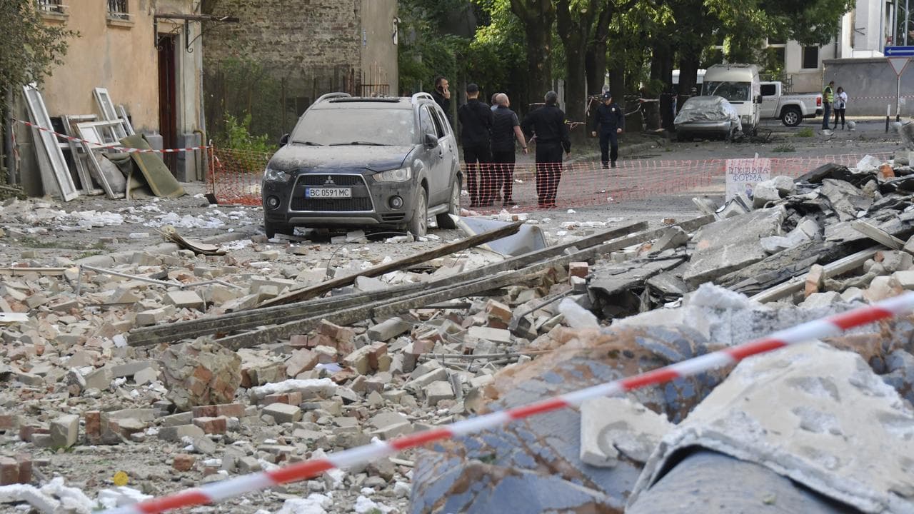 Site of a Russian strike in Lviv, Ukarine