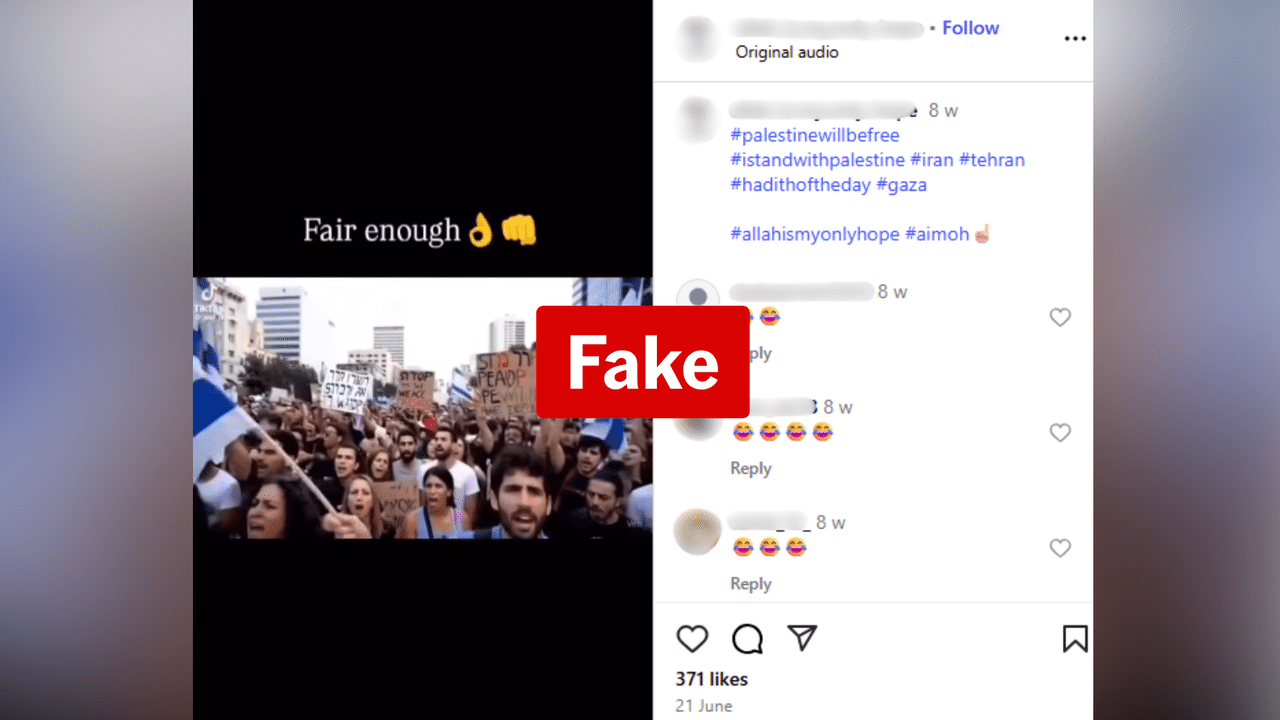 Insta post with fake AI Israeli protesters