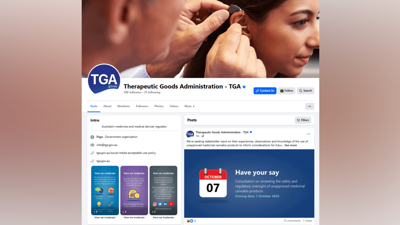 TGA's genuine Facebook page