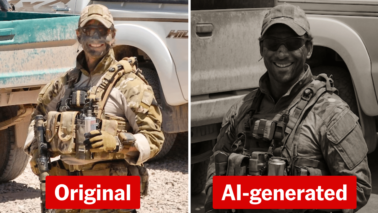 One real and one fake image of Sgt Blaine Diddams