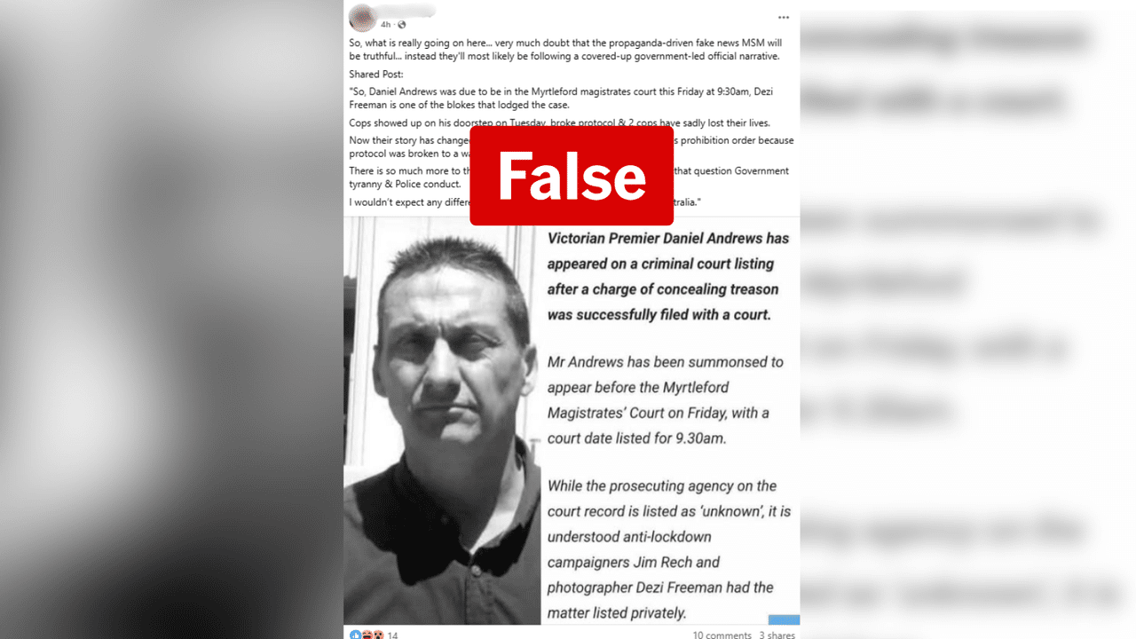False Facebook post about Dezi Freeman and Dan Andrews