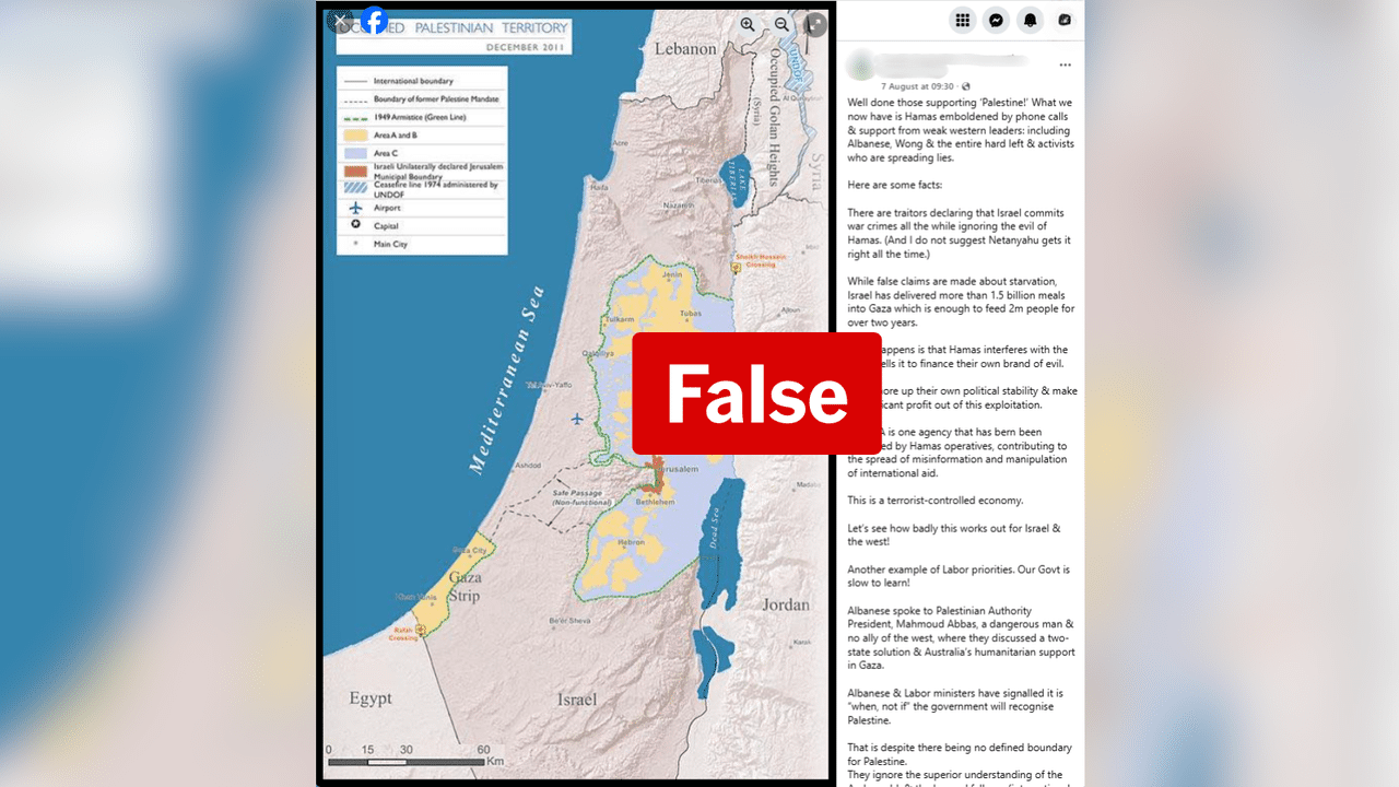 Facebook post claiming Palestine cant' be a state