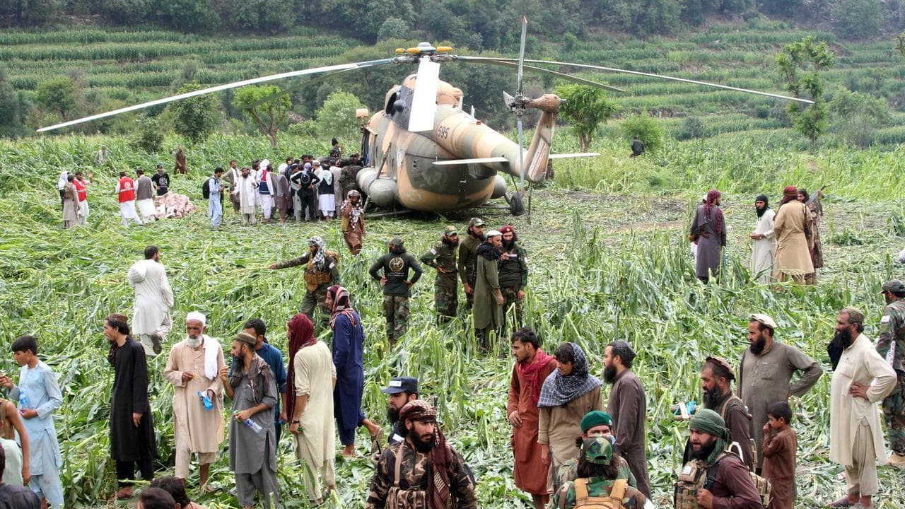 Rescue helicopter after a deadly earthquake in Afghanistan
