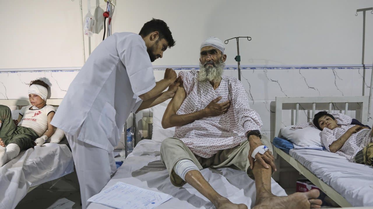 Afghans injured during a powerful earthquake in hospital in Jalalabad