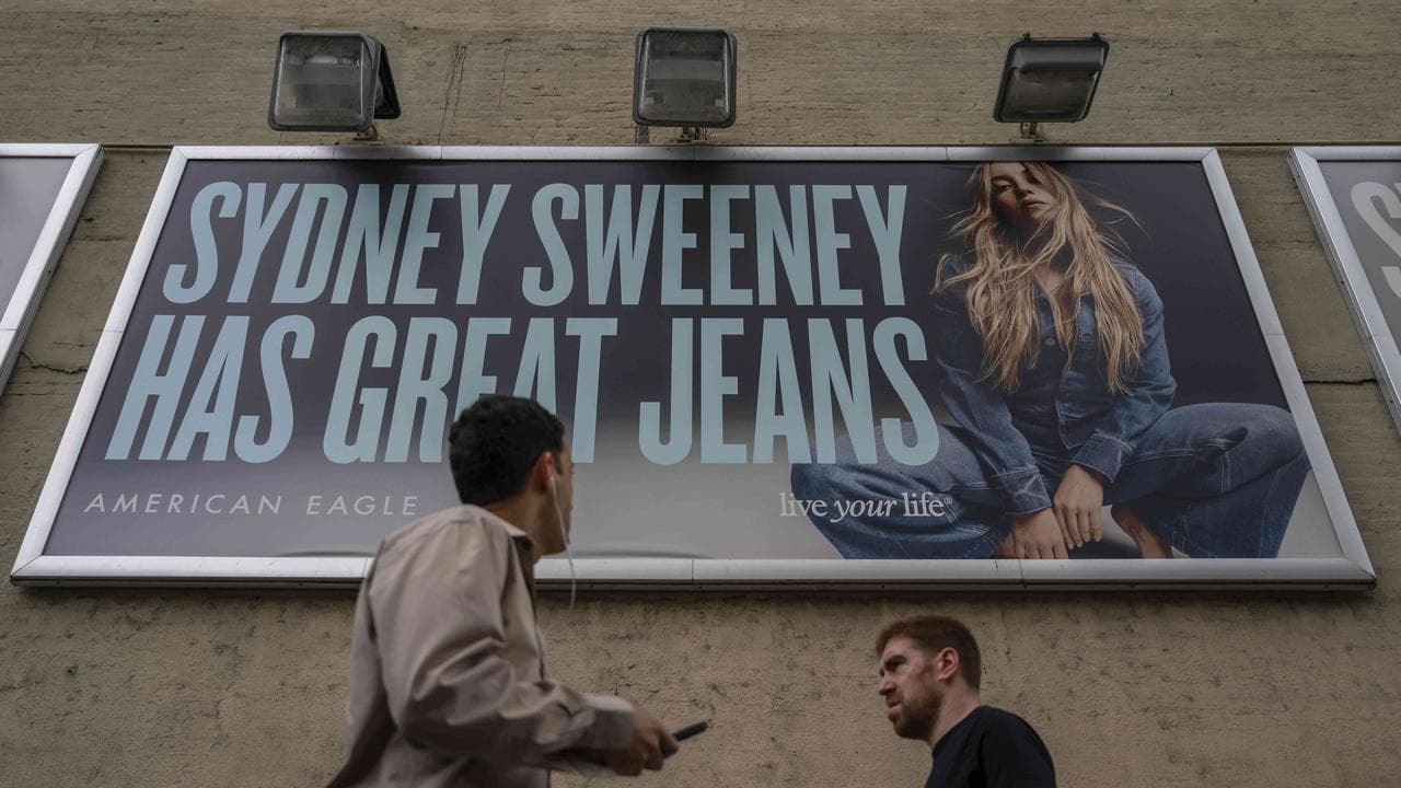 American Eagle campaign poster featuring Sydney Sweeney