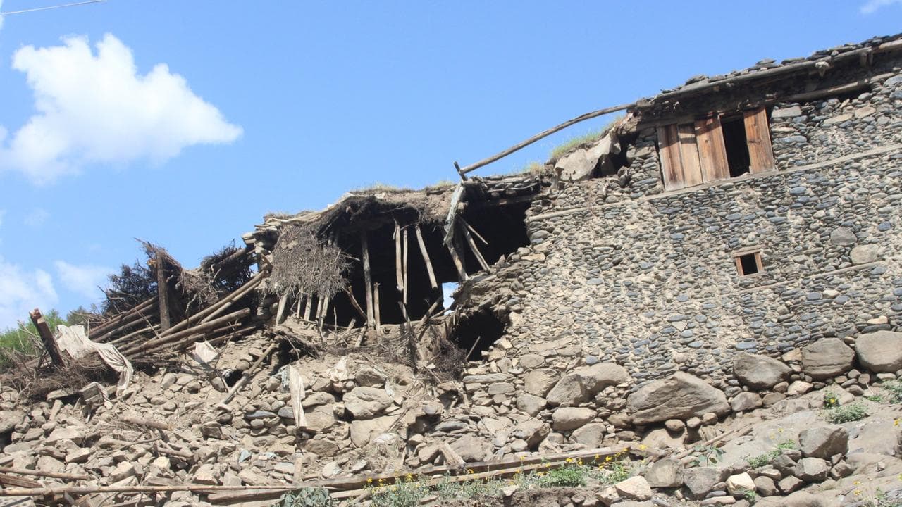 Houses damaged by an earthquake in Kunar, Afghanistan