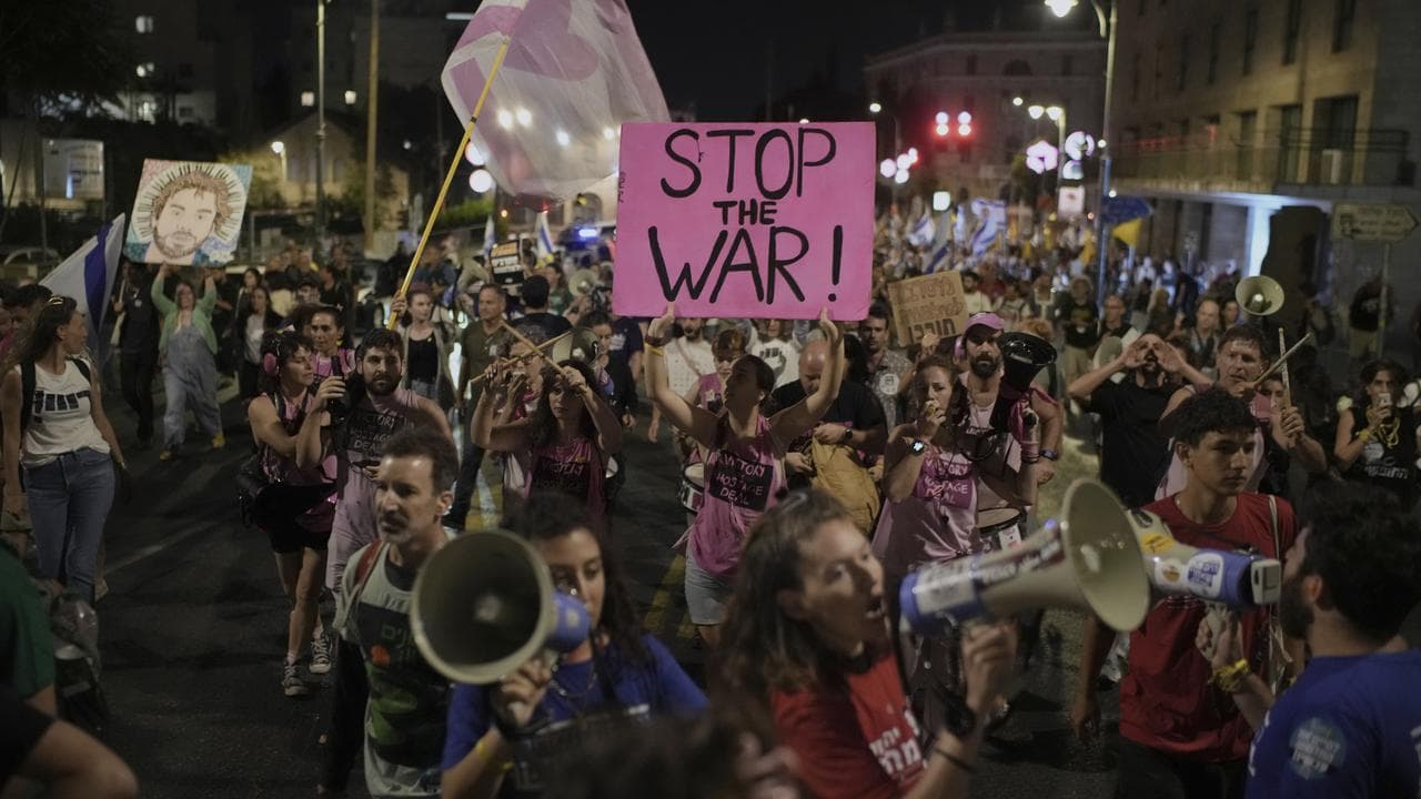 Protesters in Jerusalem demand the end of the war in Gaza