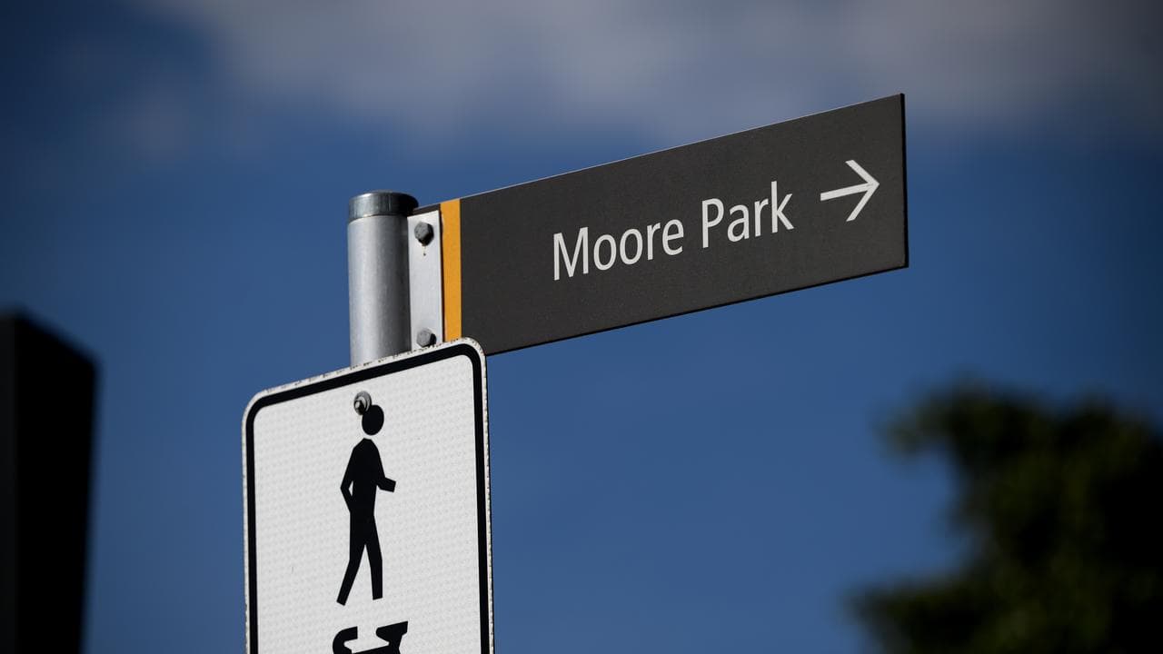 Signage is seen in the suburb of Moore Park