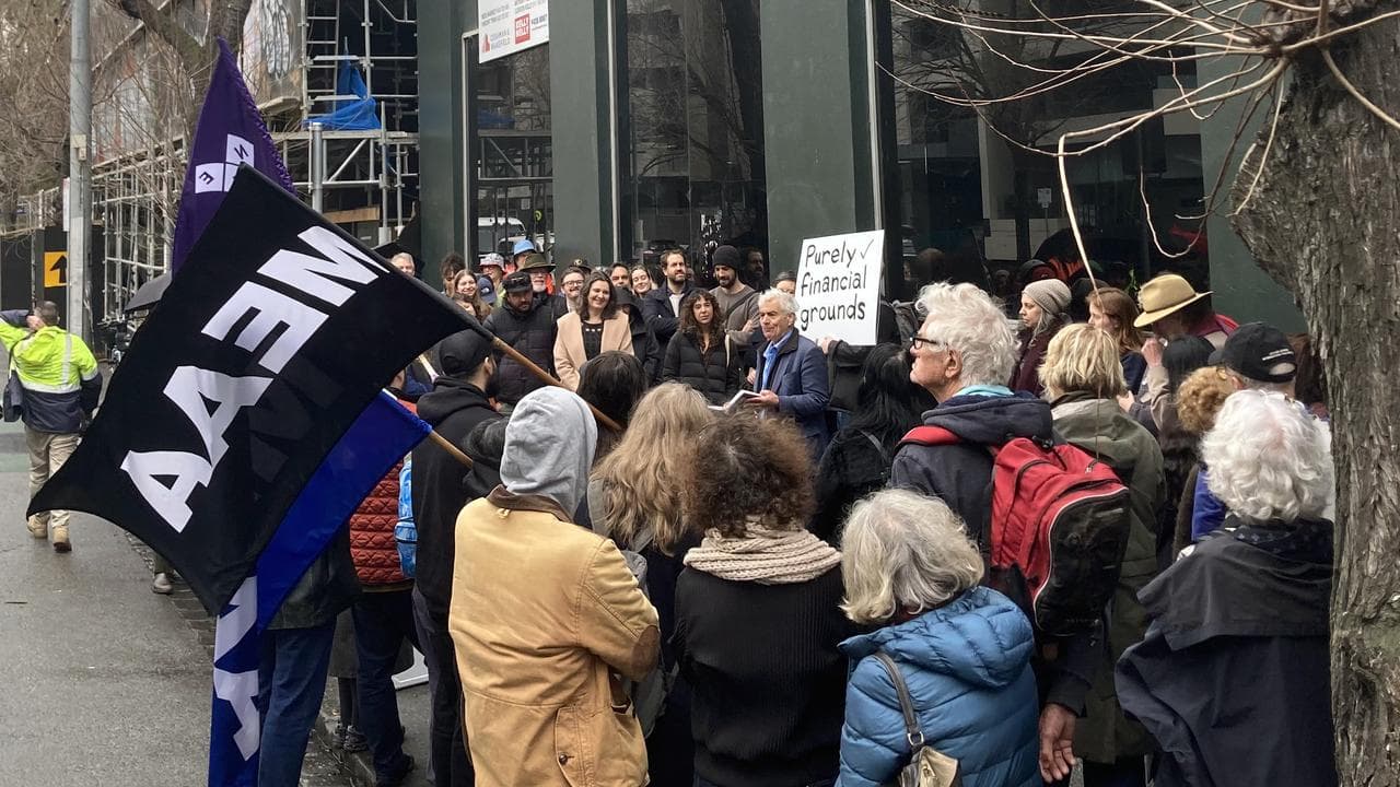 The protest outside Melbourne University Publishing
