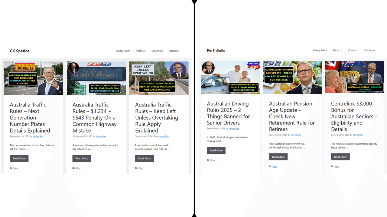 Two fake news sites side by side