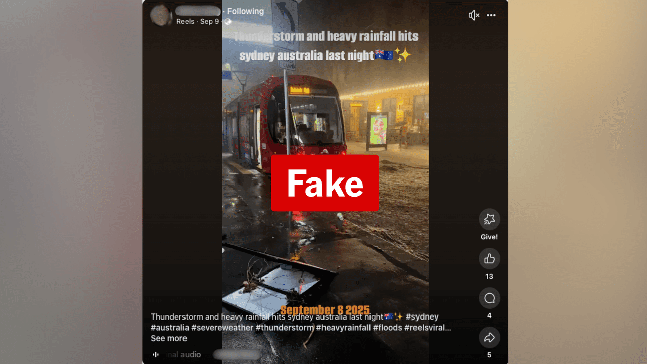 Wrongly captioned footage of flooding in Sydney from January 2025