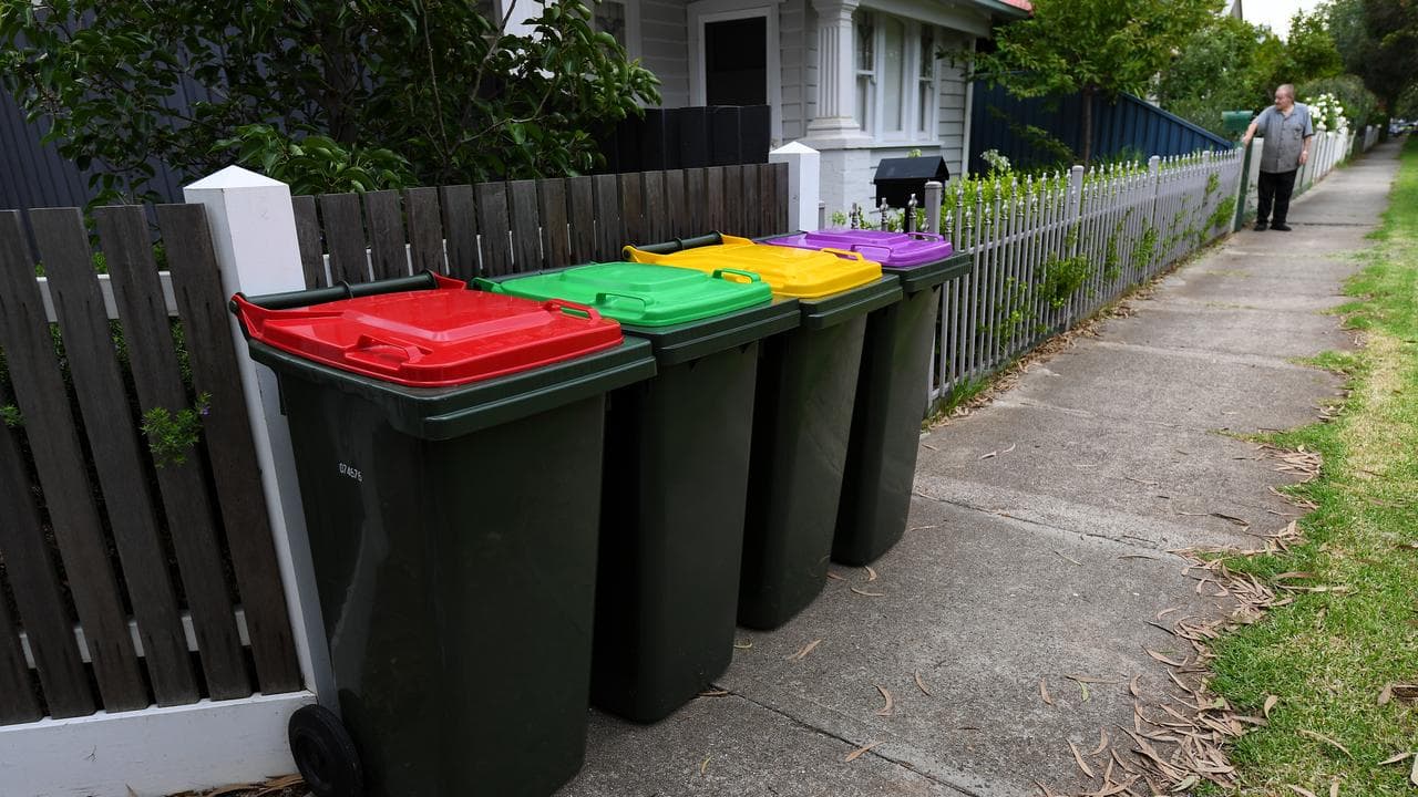 Waste bins outside a property in Spotswood, Melbourne