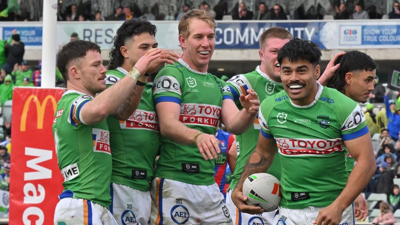 Celebrating Canberra players.