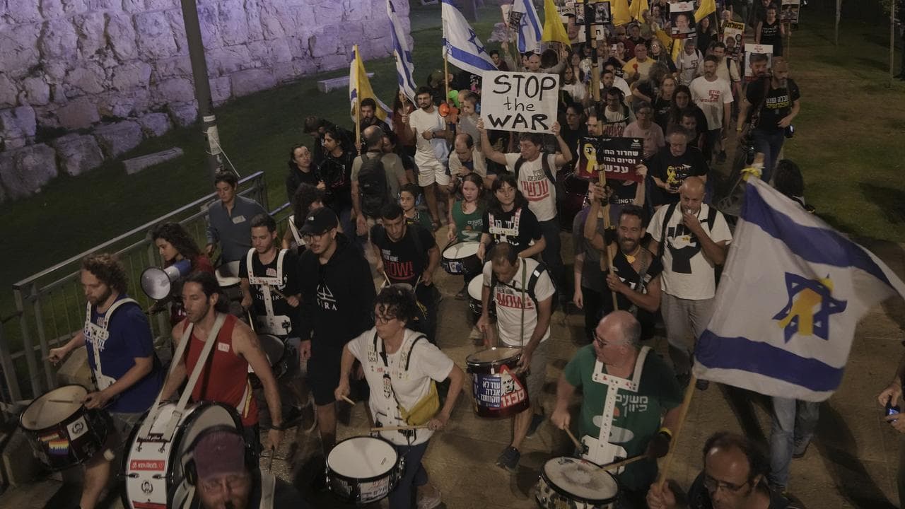 Supporters of Israeli hostages held in the Gaza Strip protest