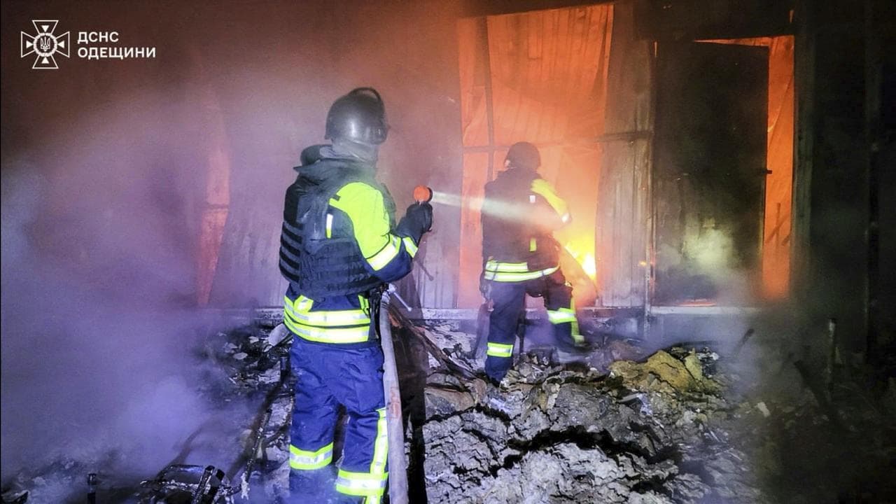 Fire after a Russian attack in Tatarbunary, Odesa region, Ukraine