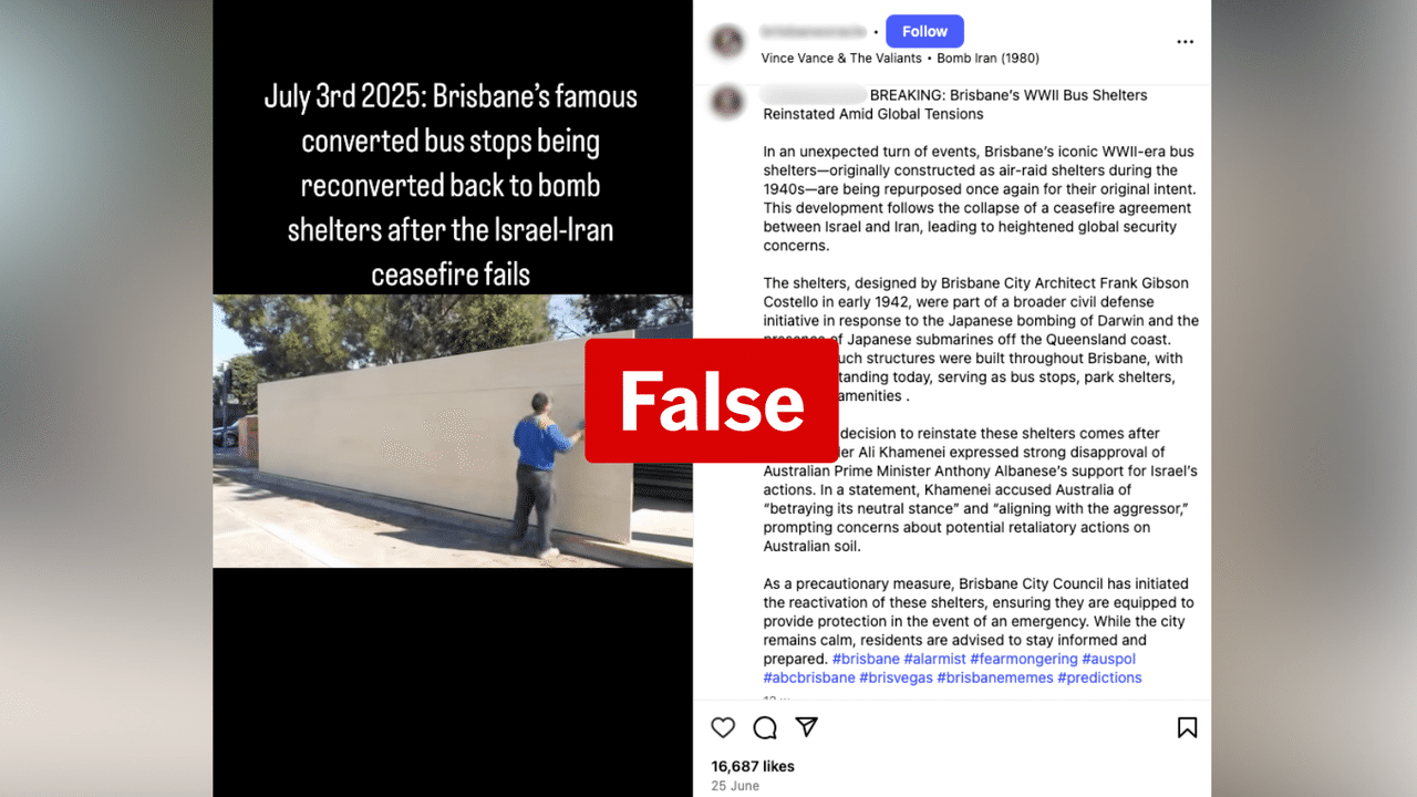 Instagram claim Brisbane turning bus shelters back into bomb shelters