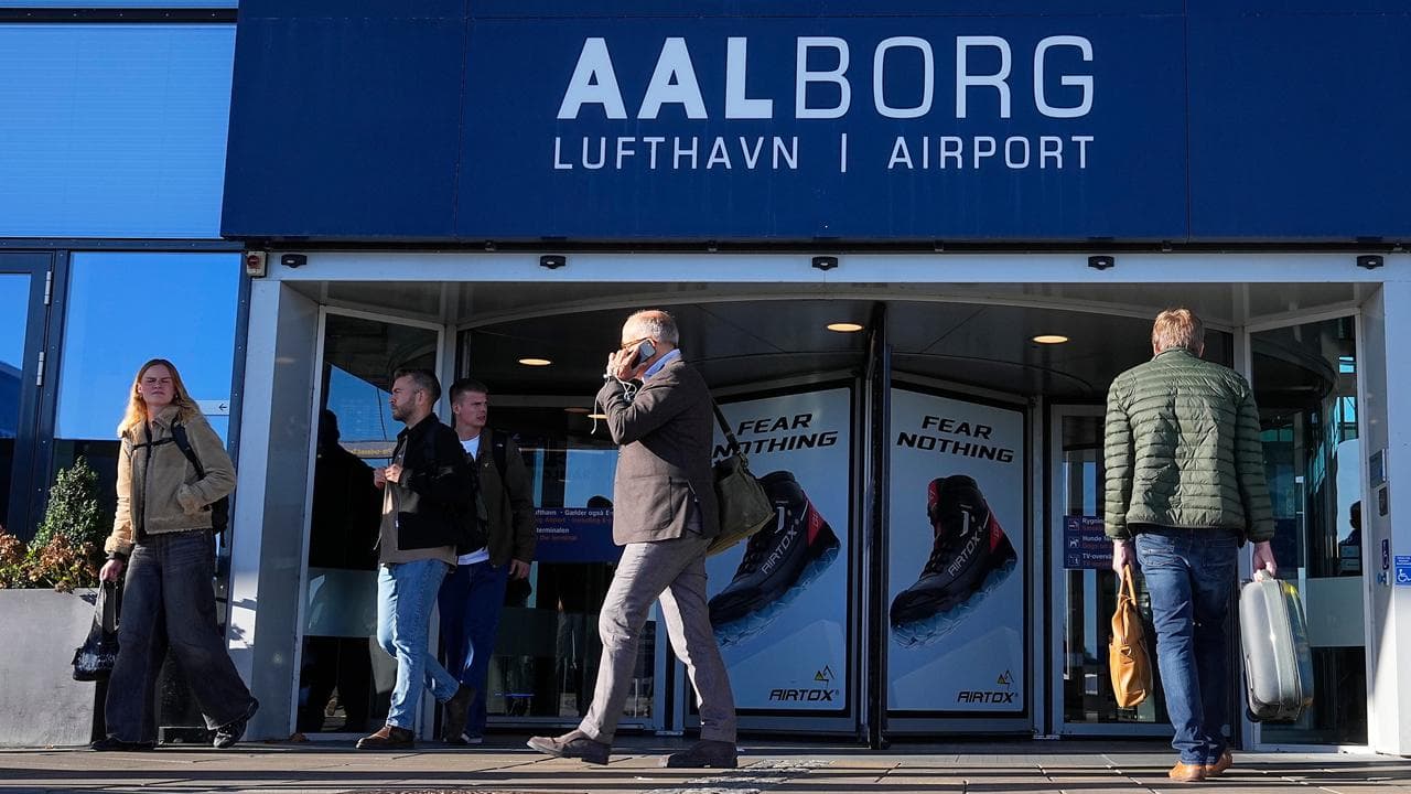 Travellers at Aalborg airport, Denmark