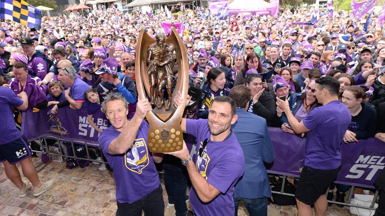 Storm coach Craig Bellamy and captain Cameron Smith