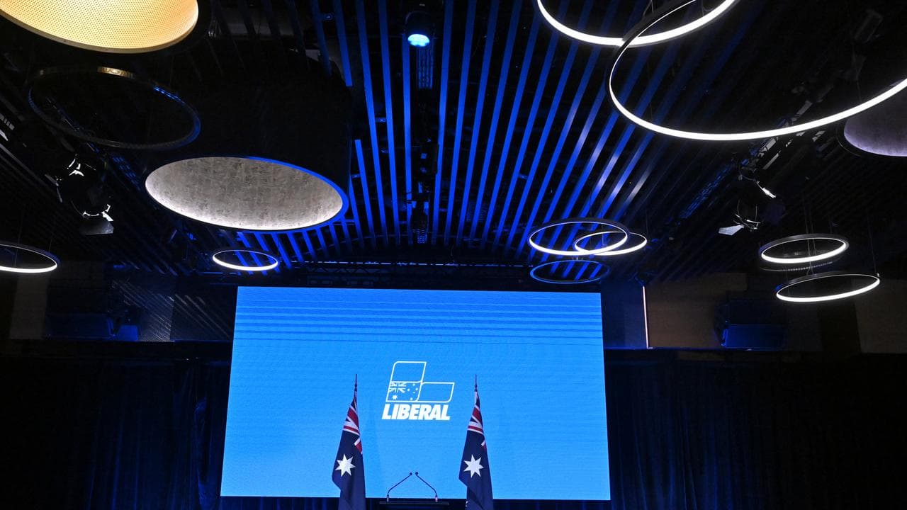 The podium at the function centre for the 2025 federal election
