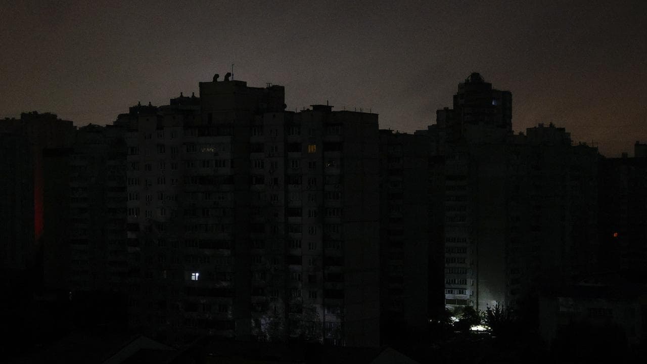 Dark streets during power cuts after Russian strikes in Kyiv, Ukraine