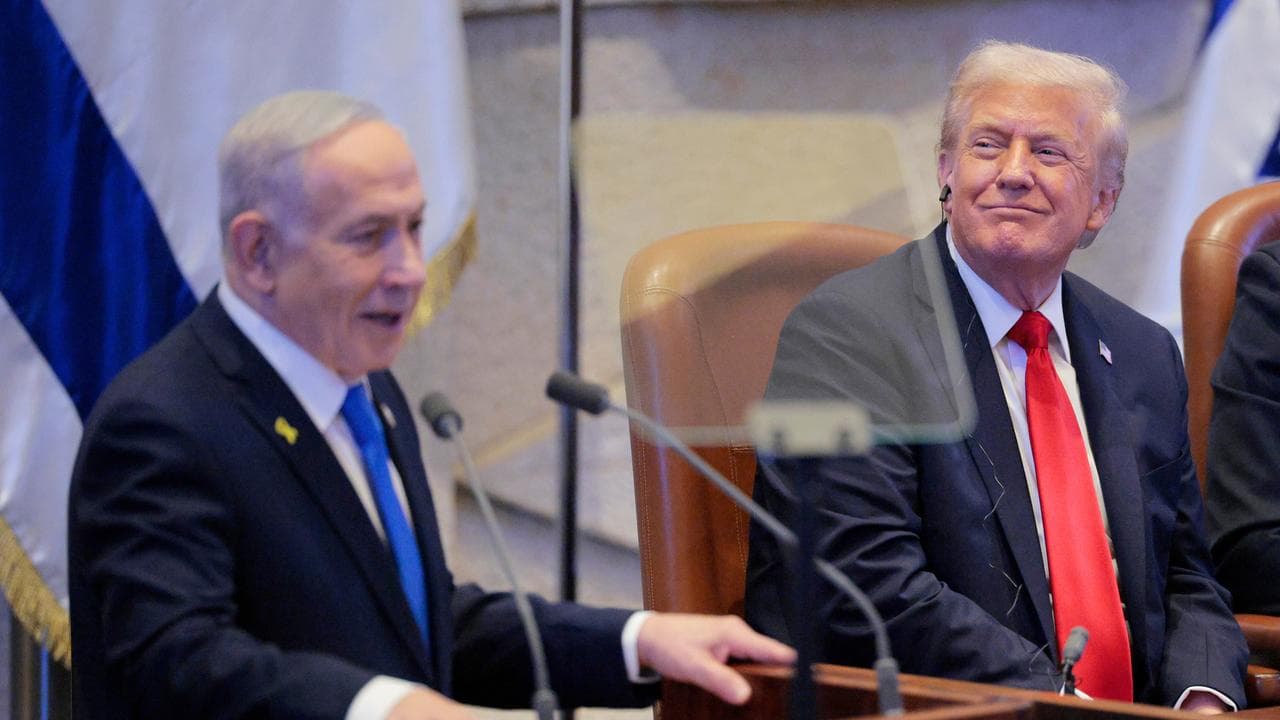 Benjamin Netanyahu and Donald Trump at the Knesset