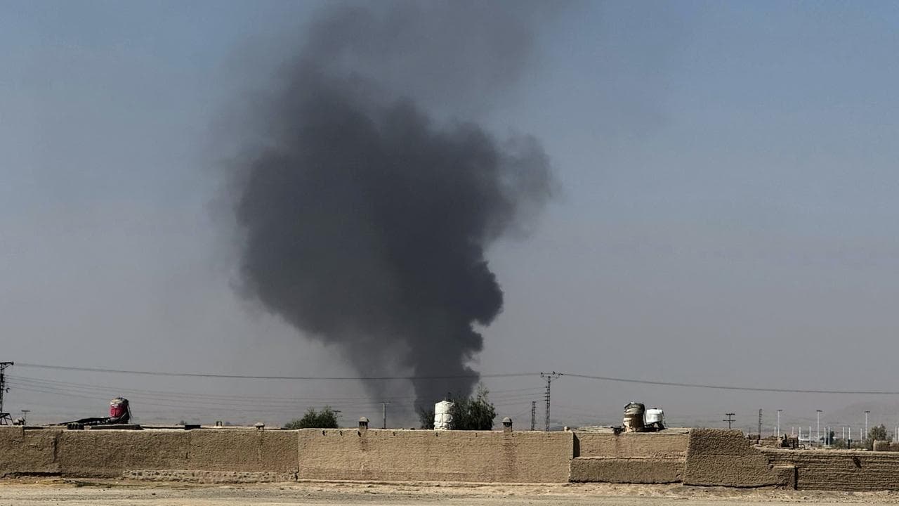 Smoke goes up after a shell exploded in a border area