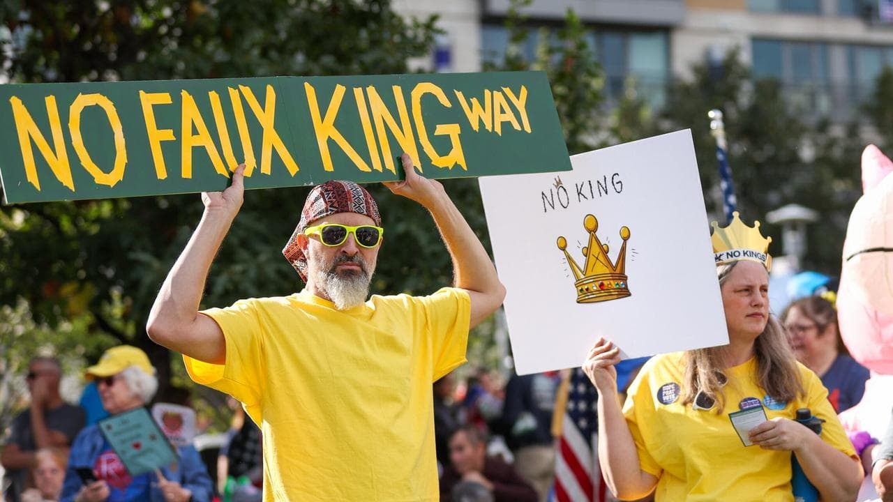 a "No Kings" protest at Turner Park in Omaha,