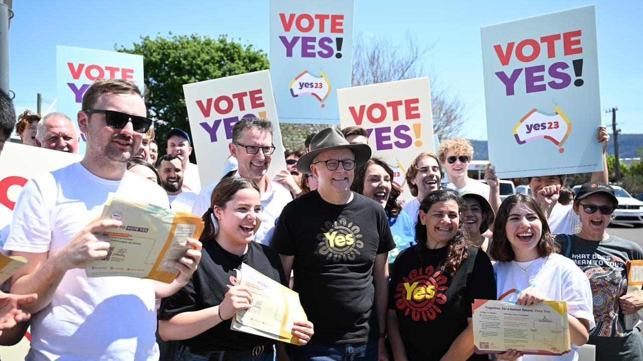 A file photo of the PM with yes campaigners
