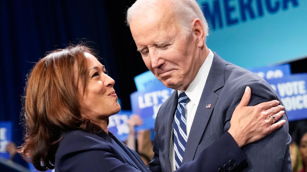 Vice President Kamala Harris hugs President Joe Biden 