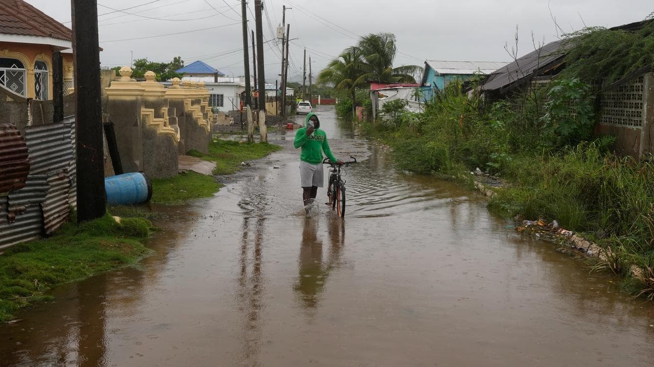 A flooded street in Jamaica before the arrival of Hurricane Melissa