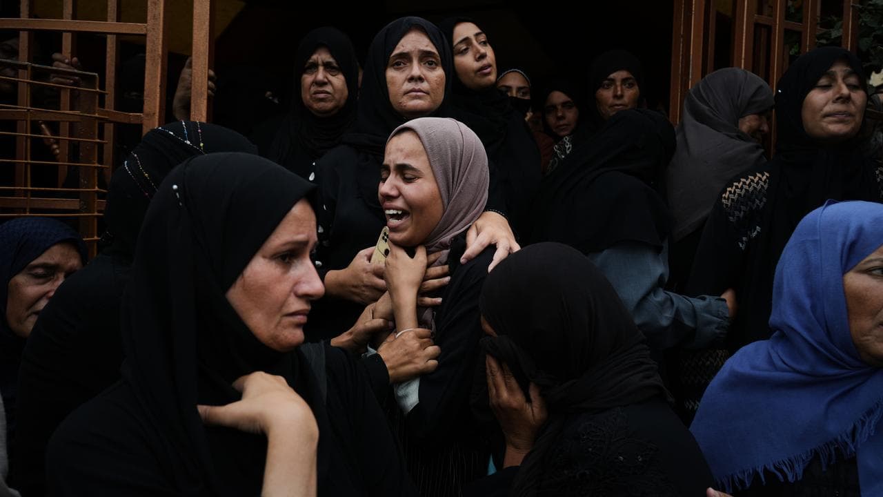 Mourners during a funeral at Nasser Hospital in Khan Younis