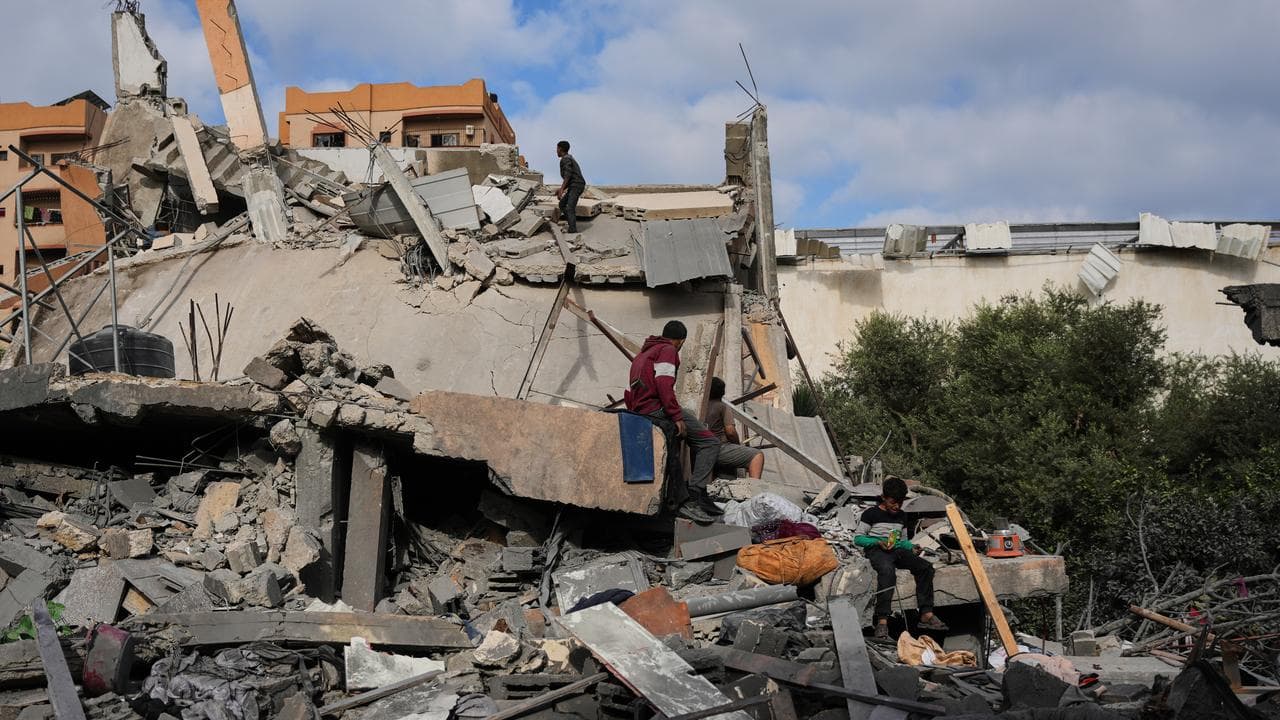 Rubble of a family home after an Israeli air strike in Nuseirat, Gaza