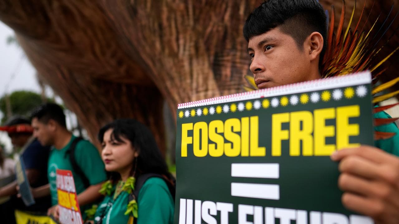 A protester at pre-COP30 meeting Brasilia